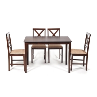 Обеденная группа эконом «Hudson Dining Set» (стол + 4 стула) cappuccino (темный орех), ткань кор.-зол.)